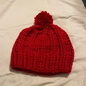 Handmade crotchet red Pom Pom hat